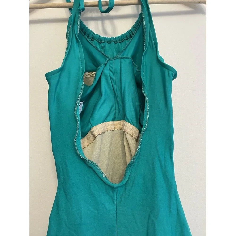 Vtg Perfection Fit By Roxanne Swimsuit Size 10/32 C Cup Green Halter Backless